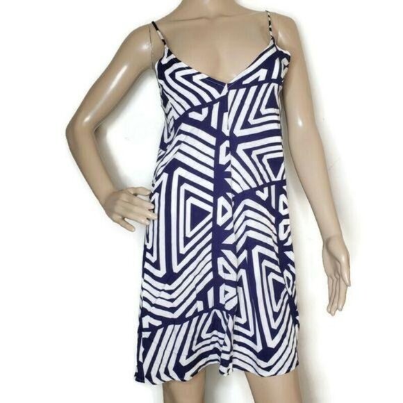 Lulus turn a phrase Navy purple & White Geometric Print Slip tunic Dress XS - Picture 6 of 10